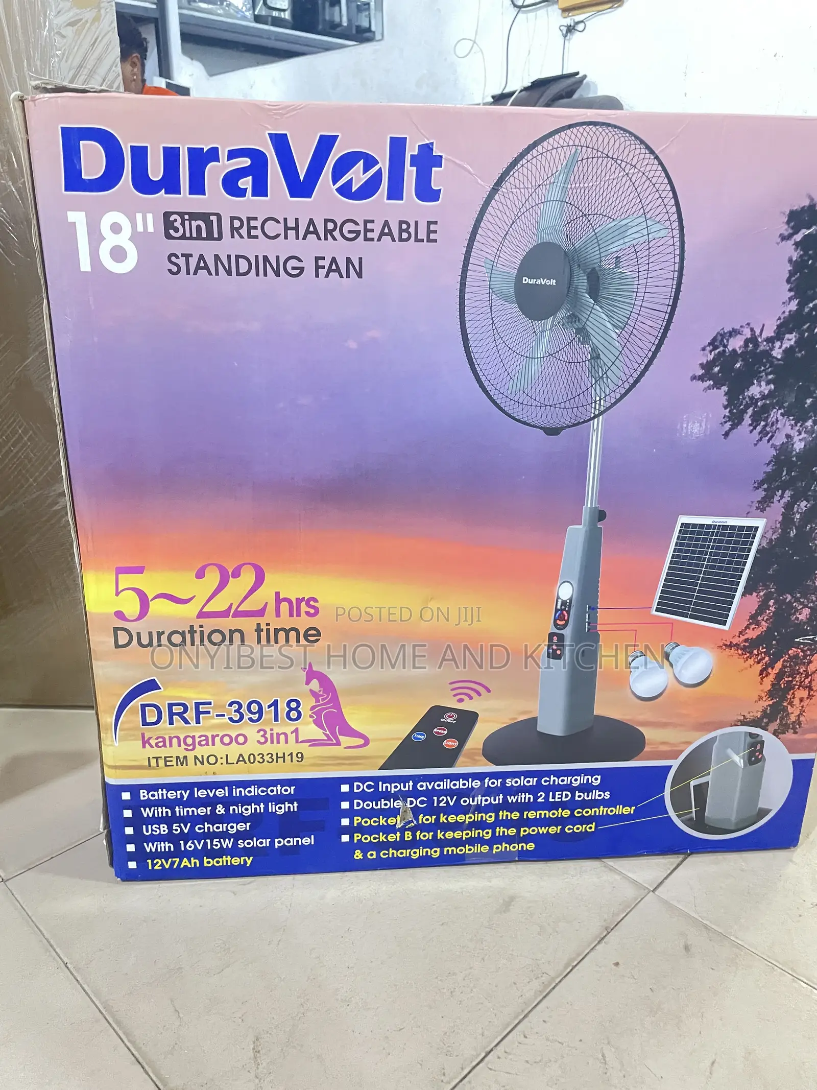 Duravolt 18inches 3in1 Rechargeable Standing Fan