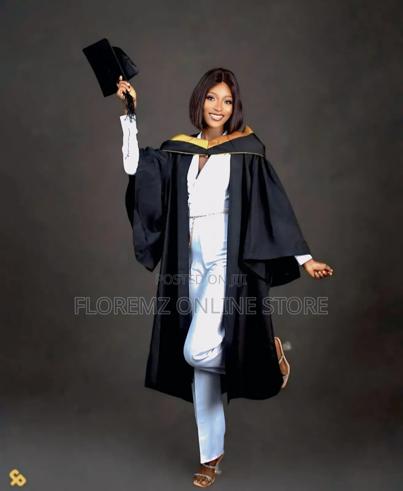 Black Convocation Gown With Gold Hood For Rent