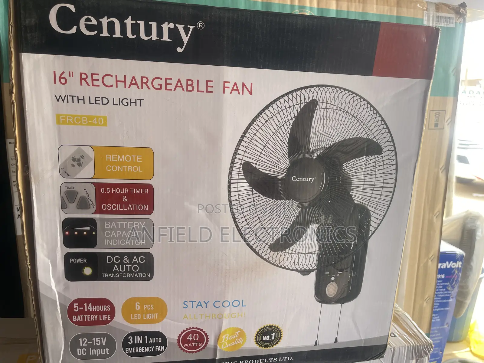 16 Inches Rechargeable Fan With Led Light