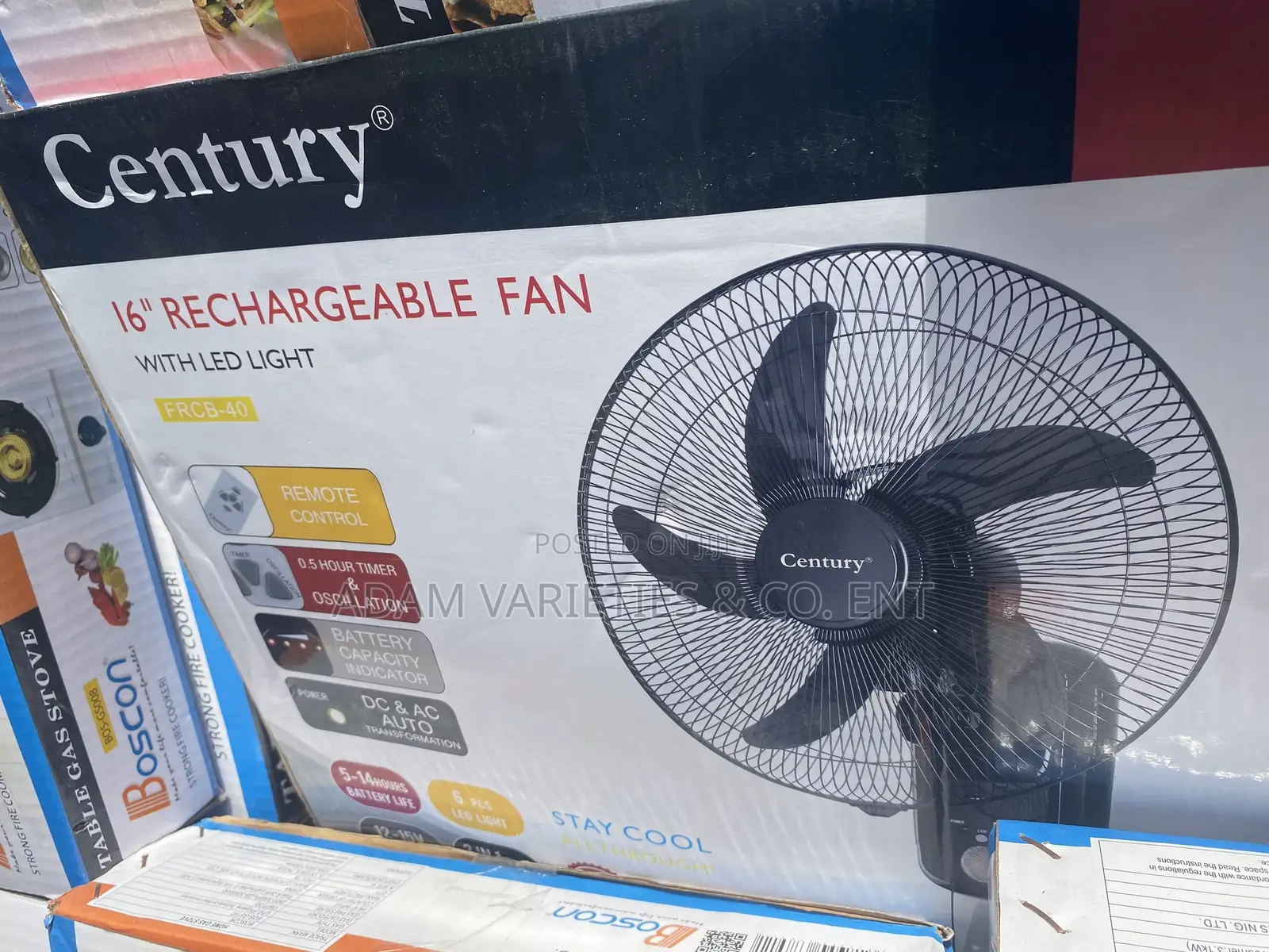 Century 16" Rechargeable Wall Fan With Led Light