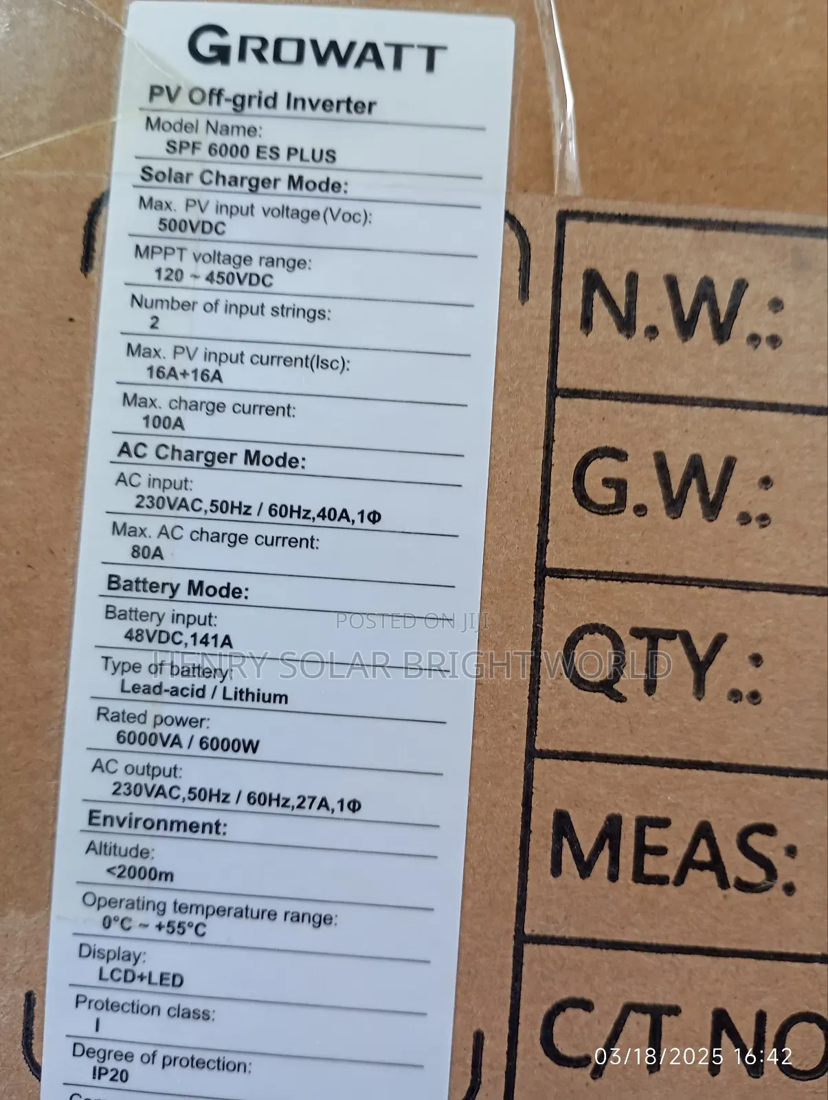 Growatt 6kva 48v Hibrid Inverter