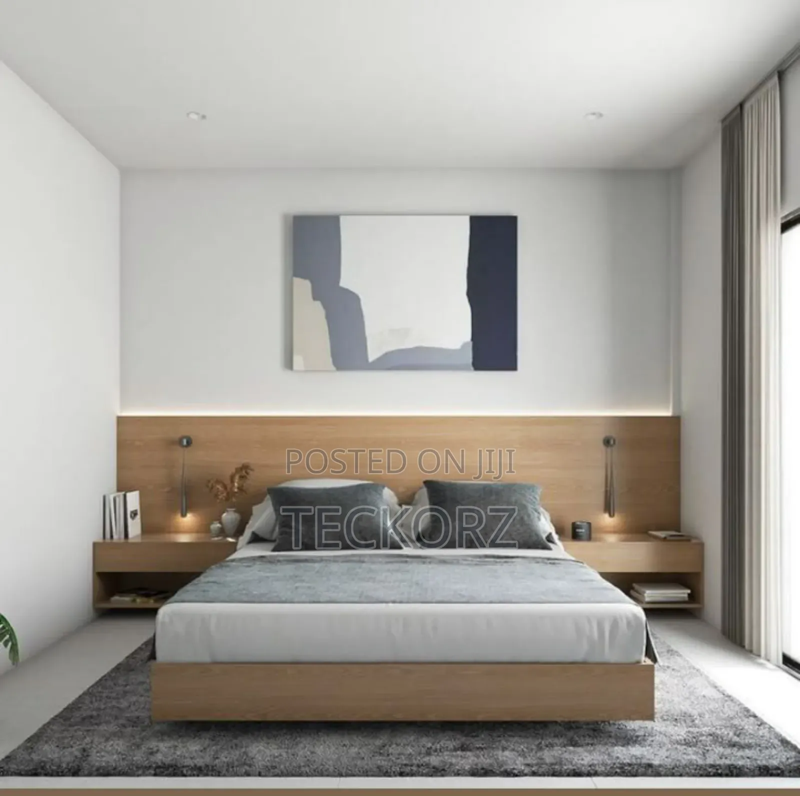 Wooden Floating Bed Frame With Led Lights
