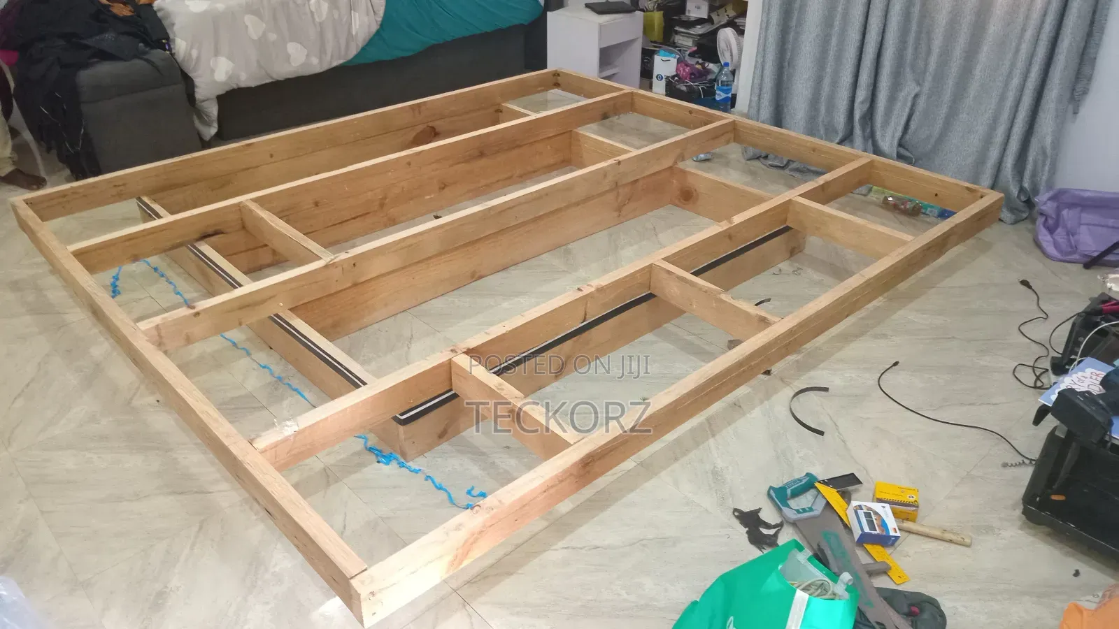 Wooden Floating Bed Frame With Led Lights