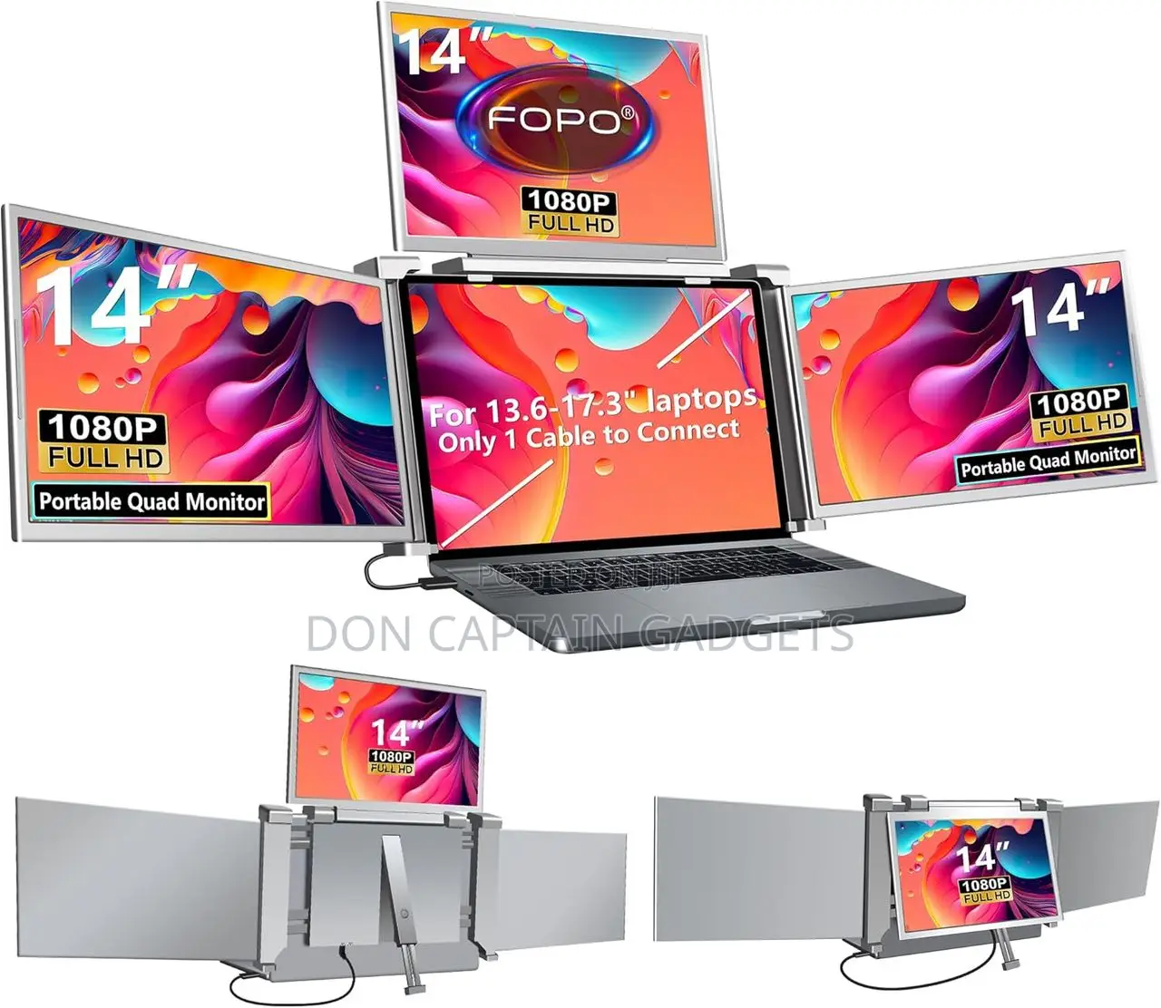 Portable Quad Screen Monitor (3 Tri Screen Monitor) 14"