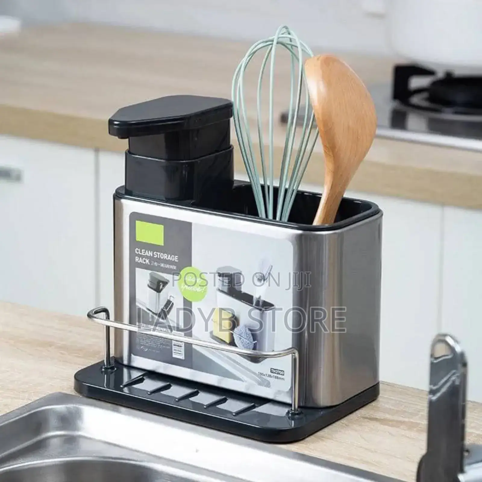 Stainless Steel Cutlery Holder With Soap Dispenser