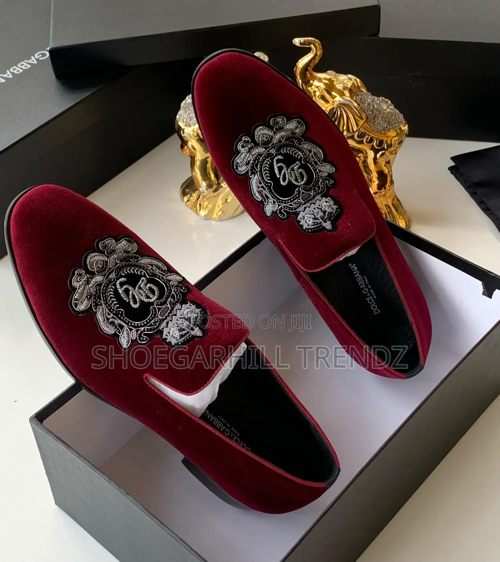 Suede Loafers Shoes- Black and Red