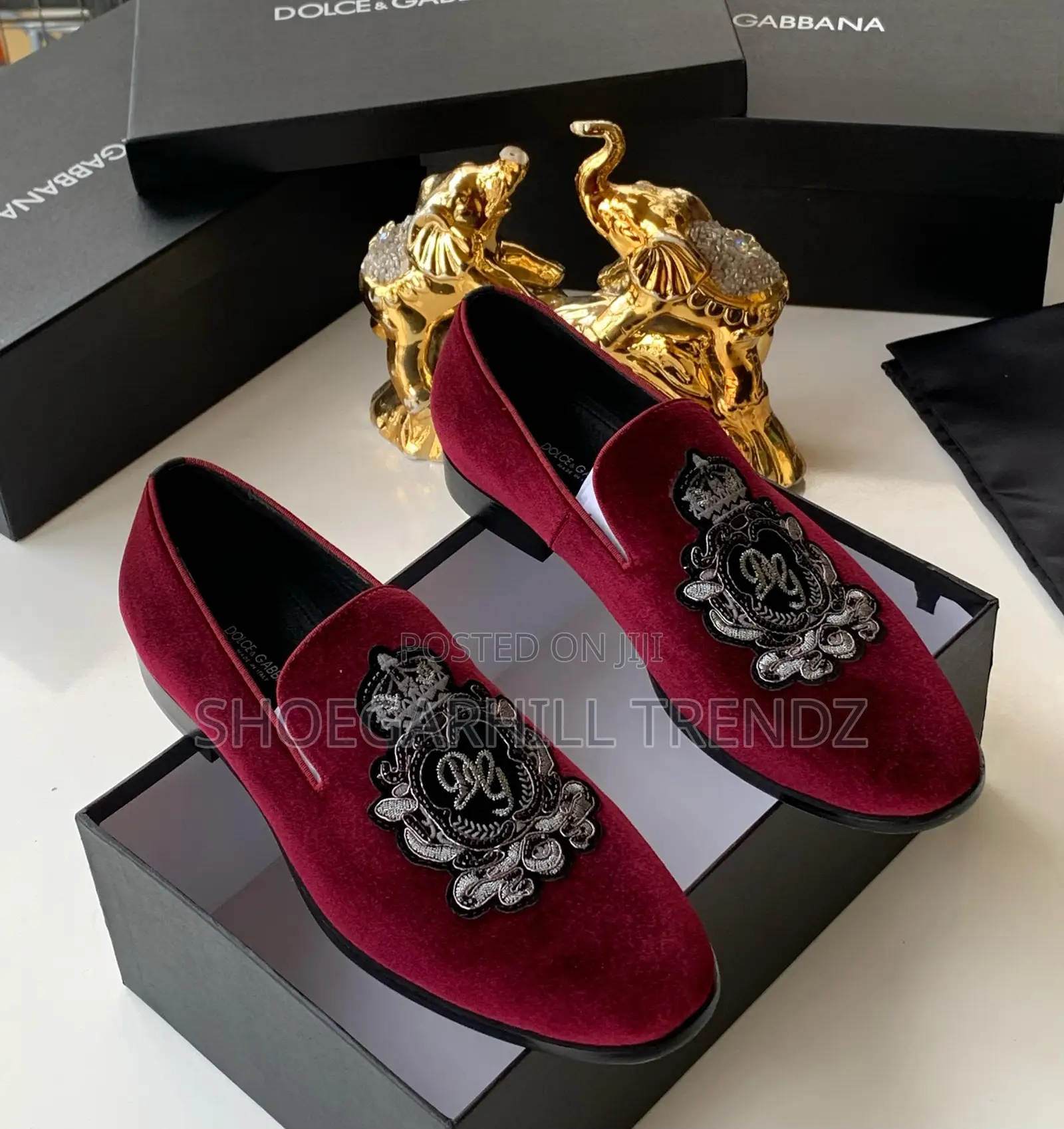 Suede Loafers Shoes- Black and Red