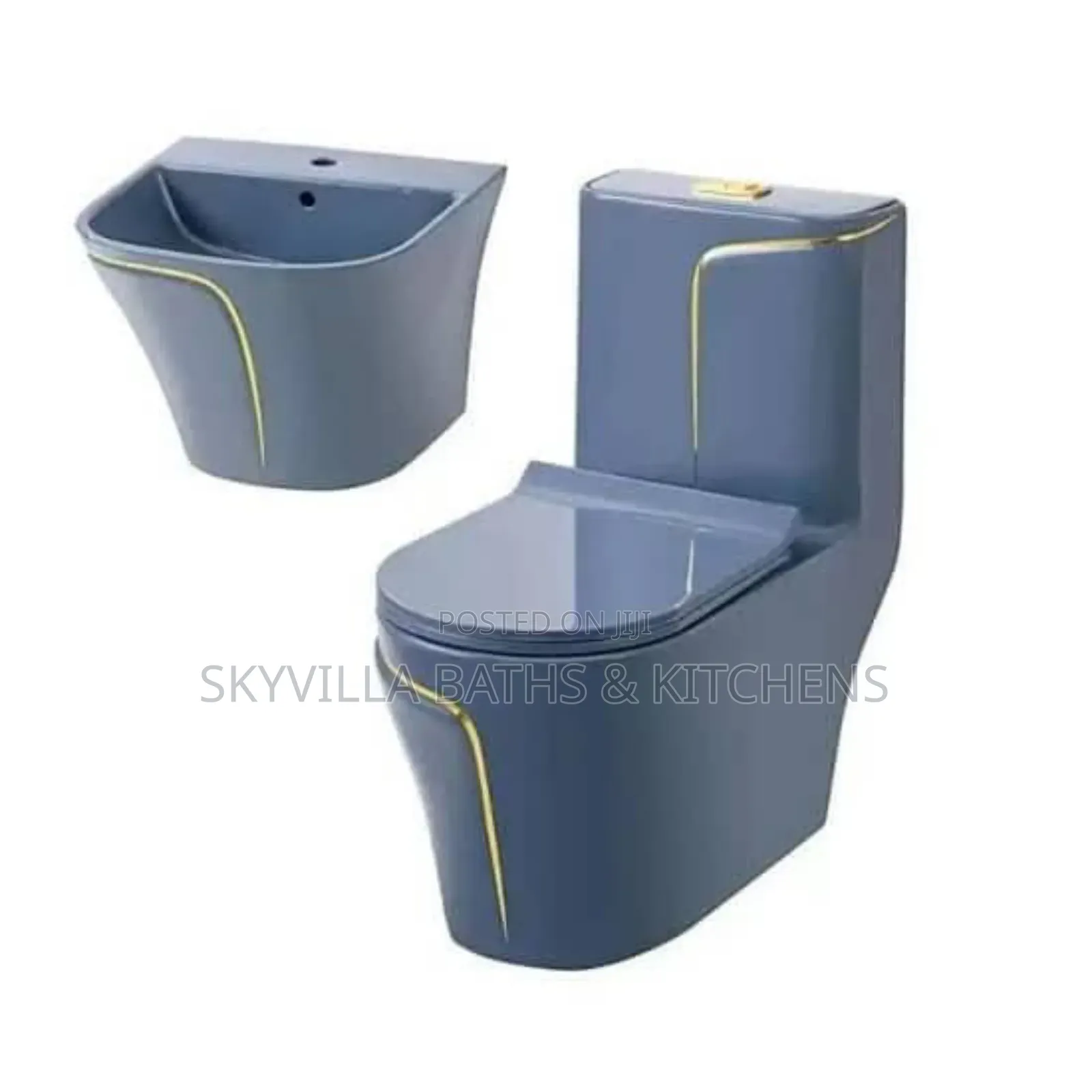 Modern Luxury Slate Blue Gold Ceramic Bath Suit