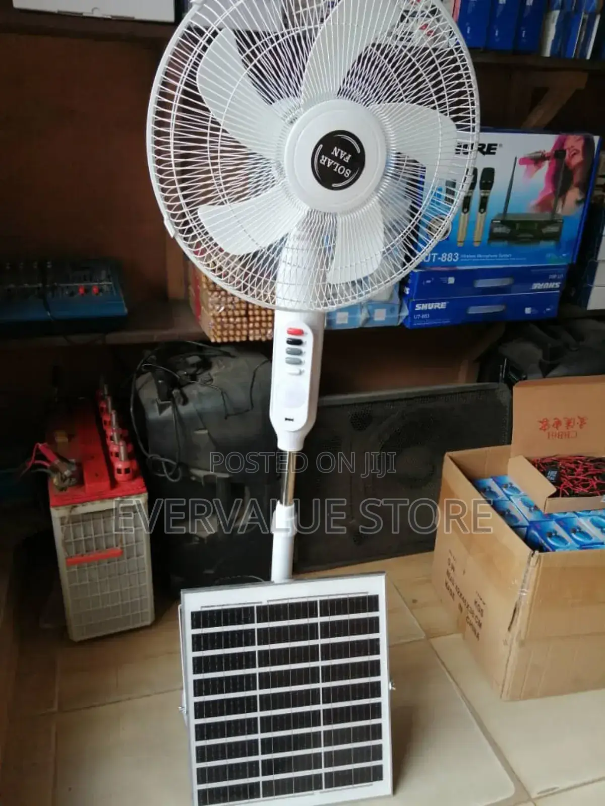 Electricity Solar Rechargeable Standing Fan + Solar Panel