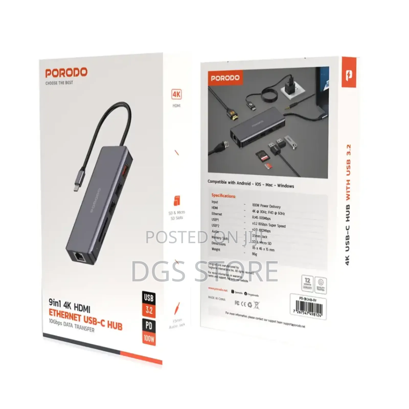Porodo 9in1 Hdmi Hdmi Ethernet Usb C Hub