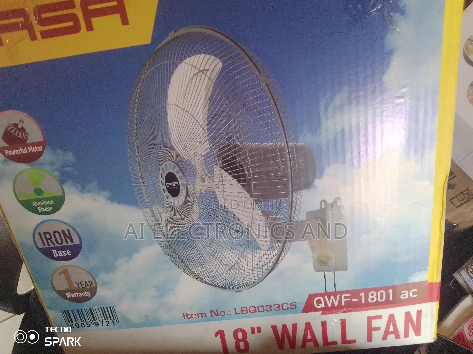 Qasa Wall Fan 18inches Silver Color
