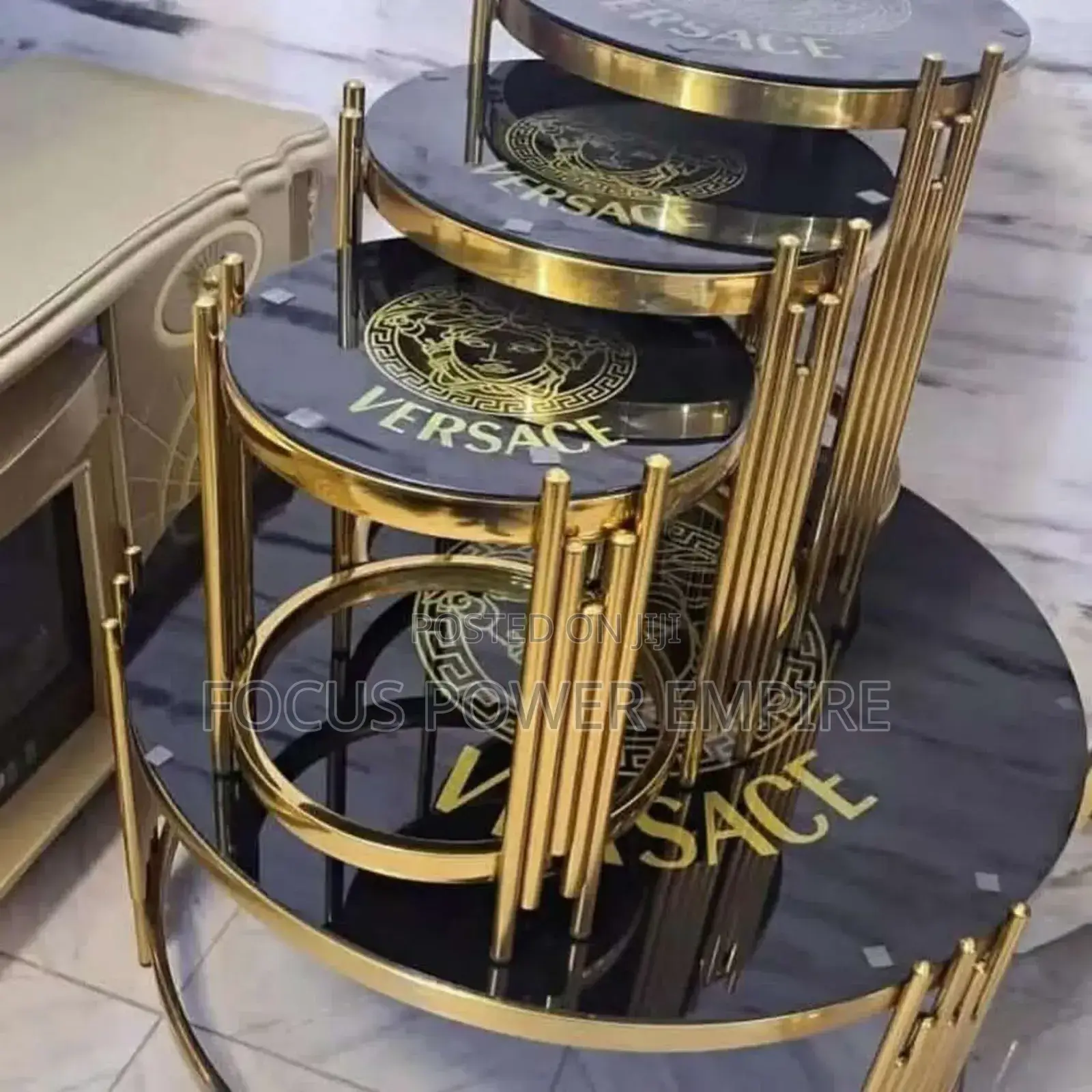Original Complete Parlor Set of Table Golden and Seliver