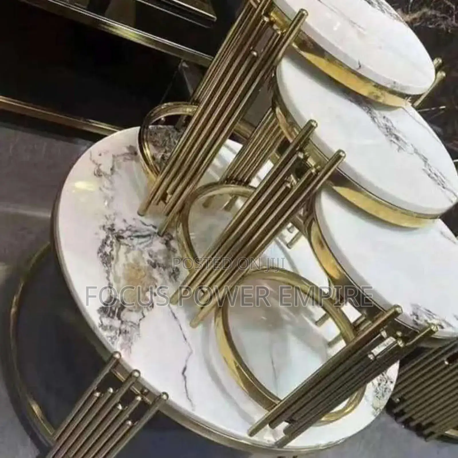 Original Complete Parlor Set of Table Golden and Seliver