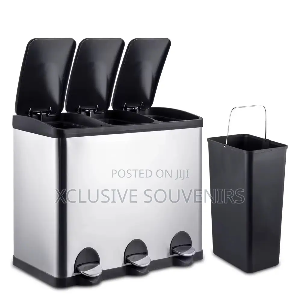 60l Stainless Steel 3 Compartment Pedal Trash Bin