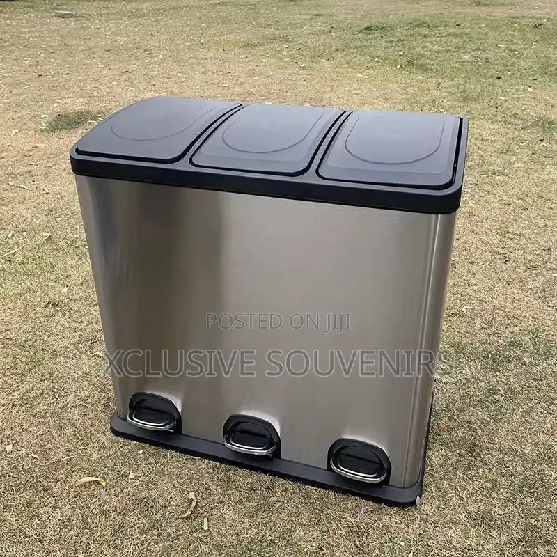 60l Stainless Steel 3 Compartment Pedal Trash Bin
