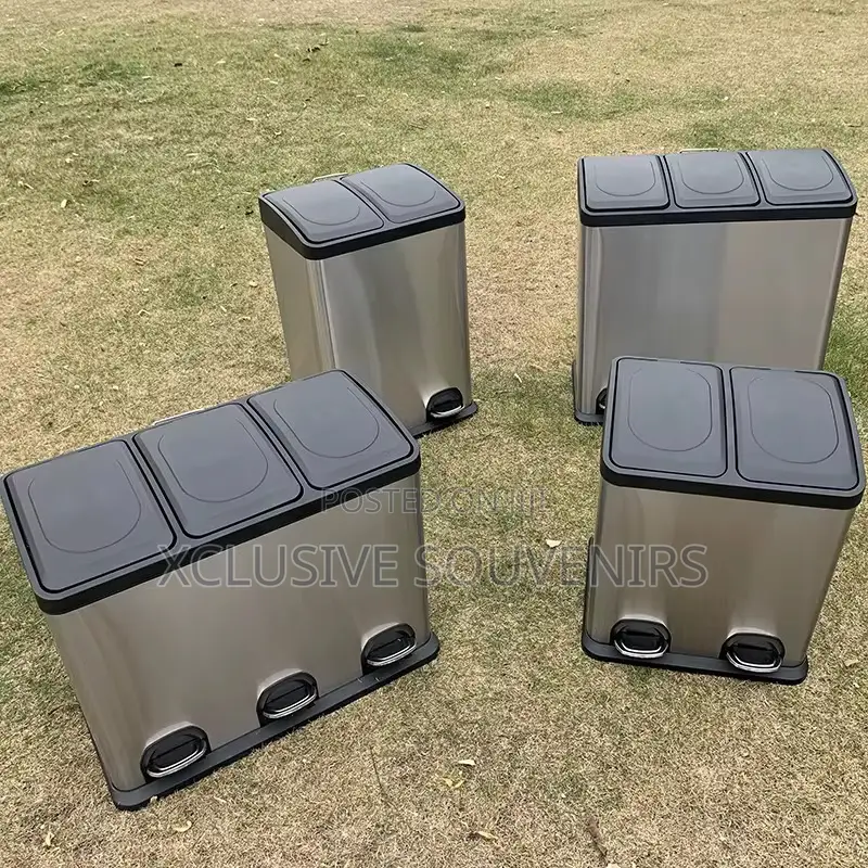 60l Stainless Steel 3 Compartment Pedal Trash Bin