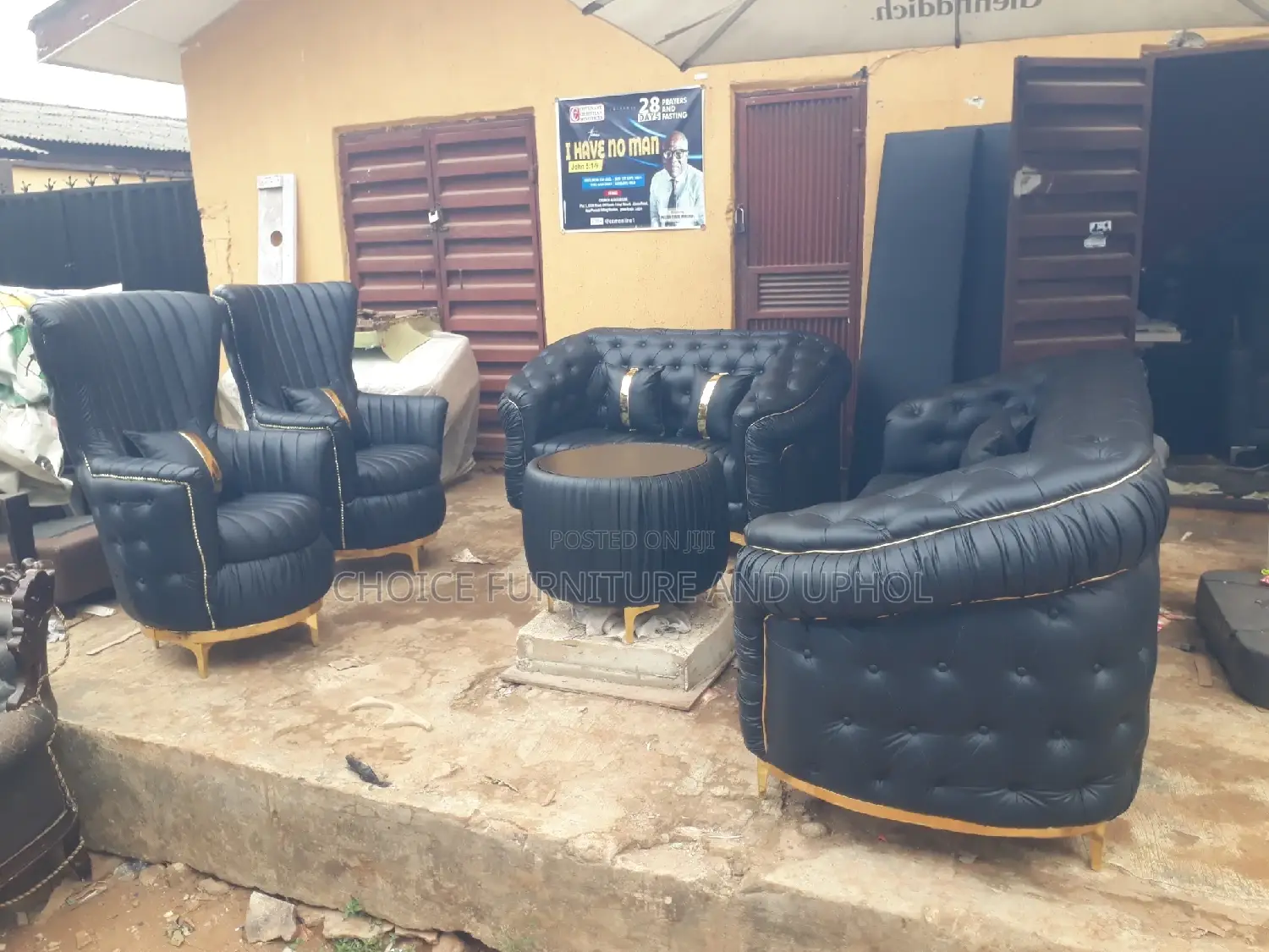 Sofa Set of Chair Black Leather