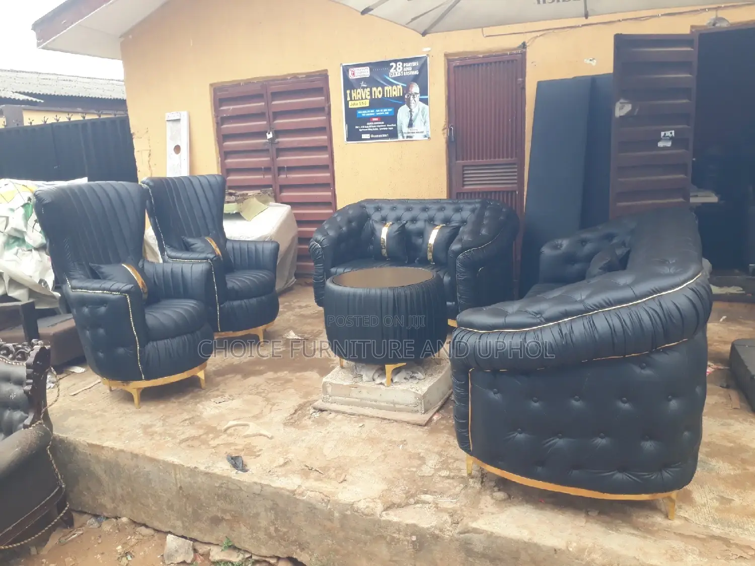 Sofa Set of Chair Black Leather