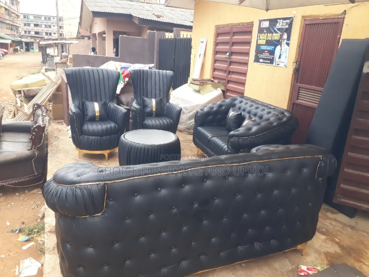 Sofa Set of Chair Black Leather