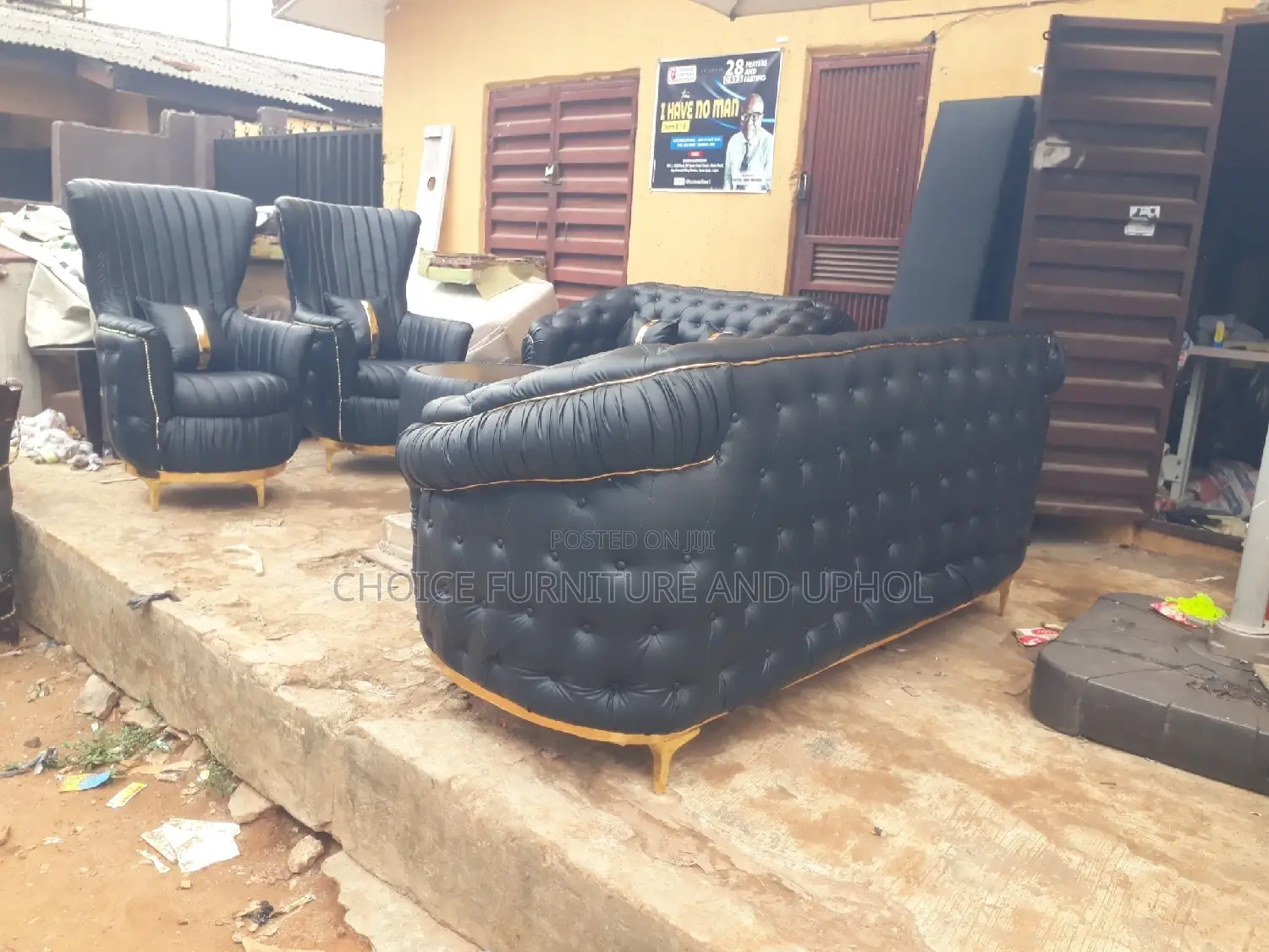 Sofa Set of Chair Black Leather