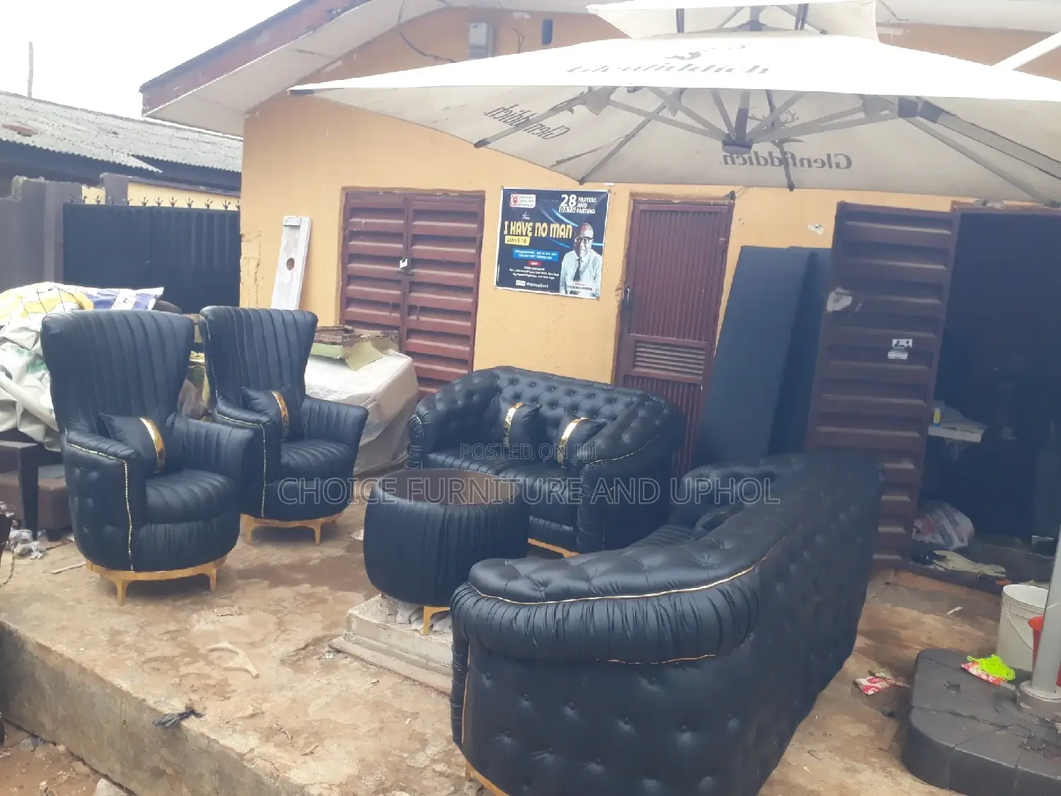 Sofa Set of Chair Black Leather