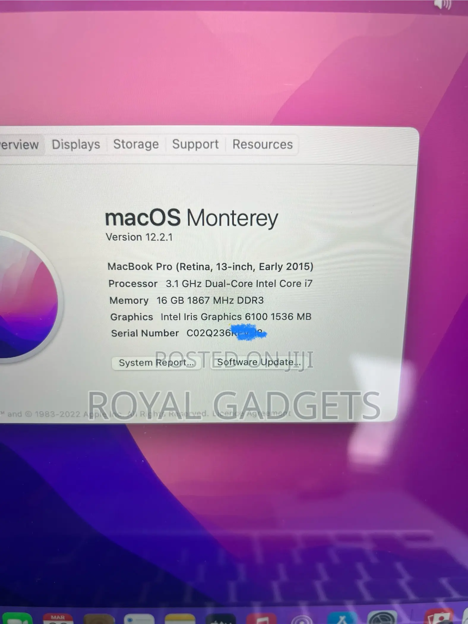 Laptop Apple MacBook Pro 2015 16GB Intel Core i7 SSD 512GB