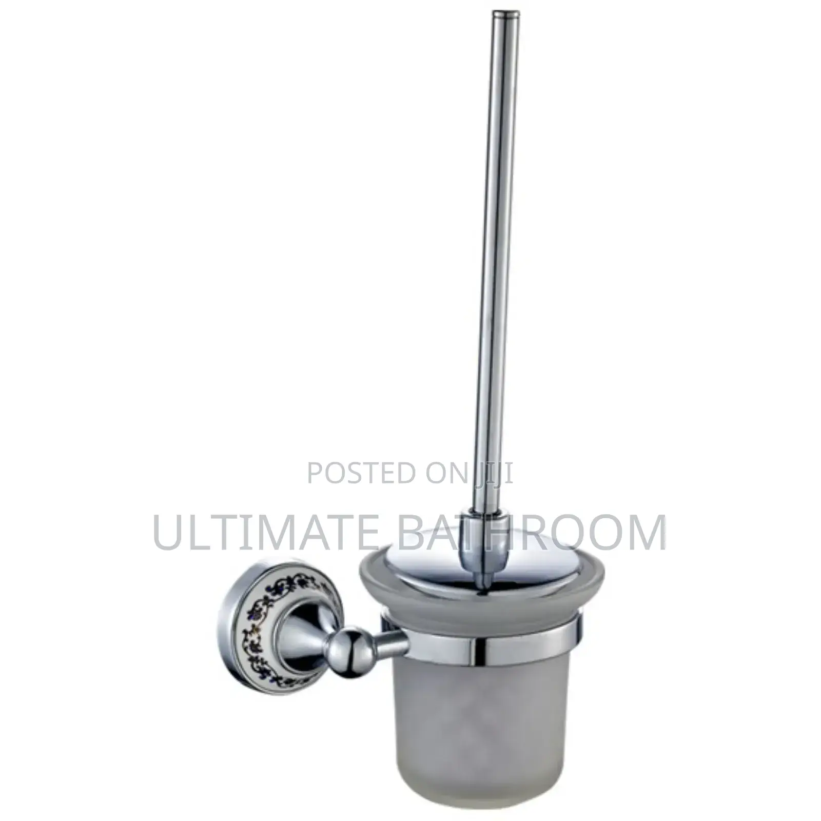 Chrome Glass Toilet Brush With Flower Design