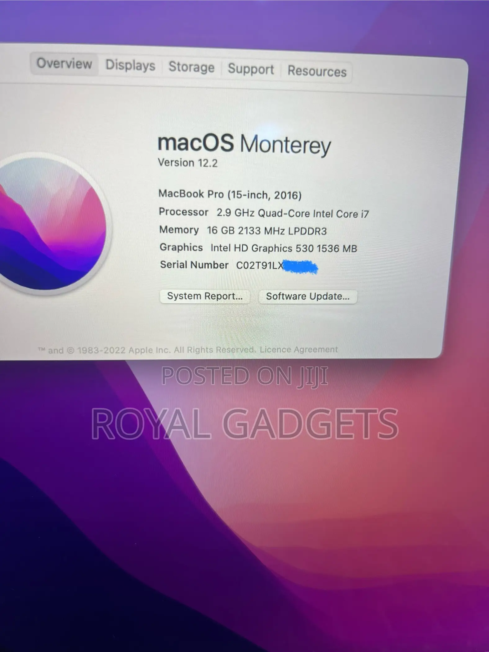 Laptop Apple MacBook Pro 2016 16GB Intel Core i7 SSD 1T