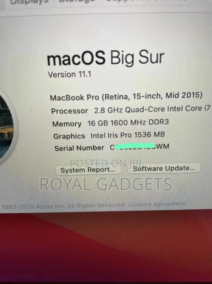 Laptop Apple MacBook Pro 2015 16GB Intel Core i7 SSD 512GB