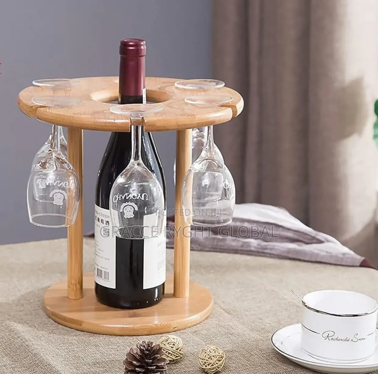 Wooden Wine Bottle Rack and Wine Glass Holders.