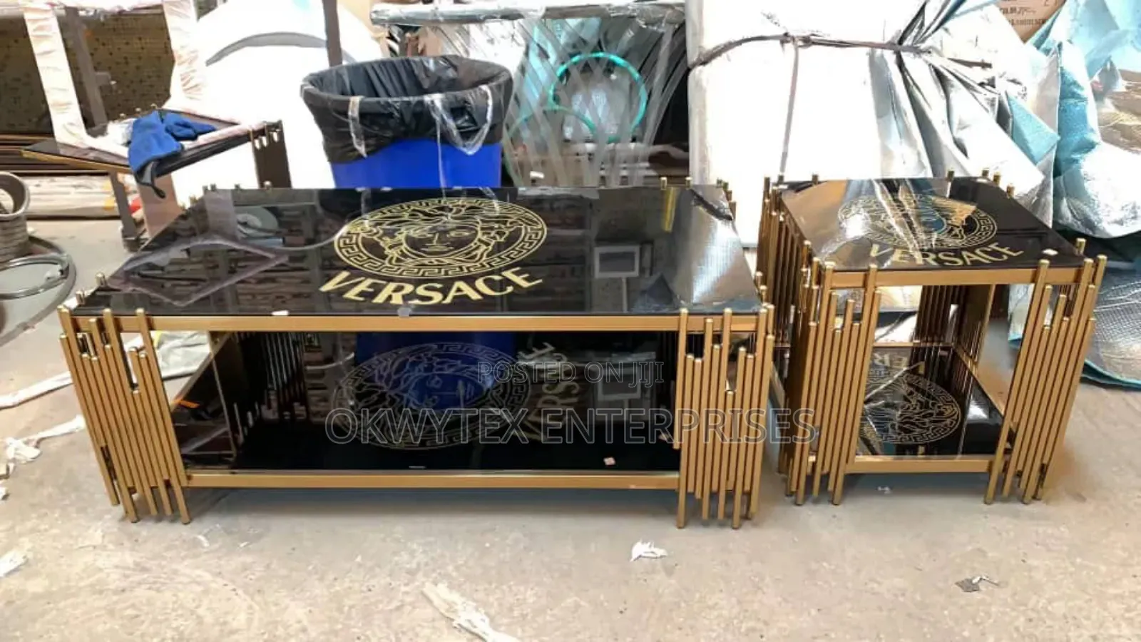 Italian Versace Center Table With Side Stool
