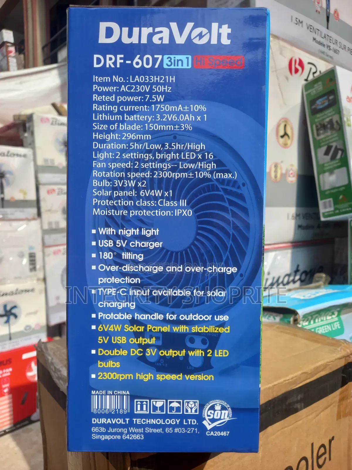 Duravolt Rechargeable Fan 7inches
