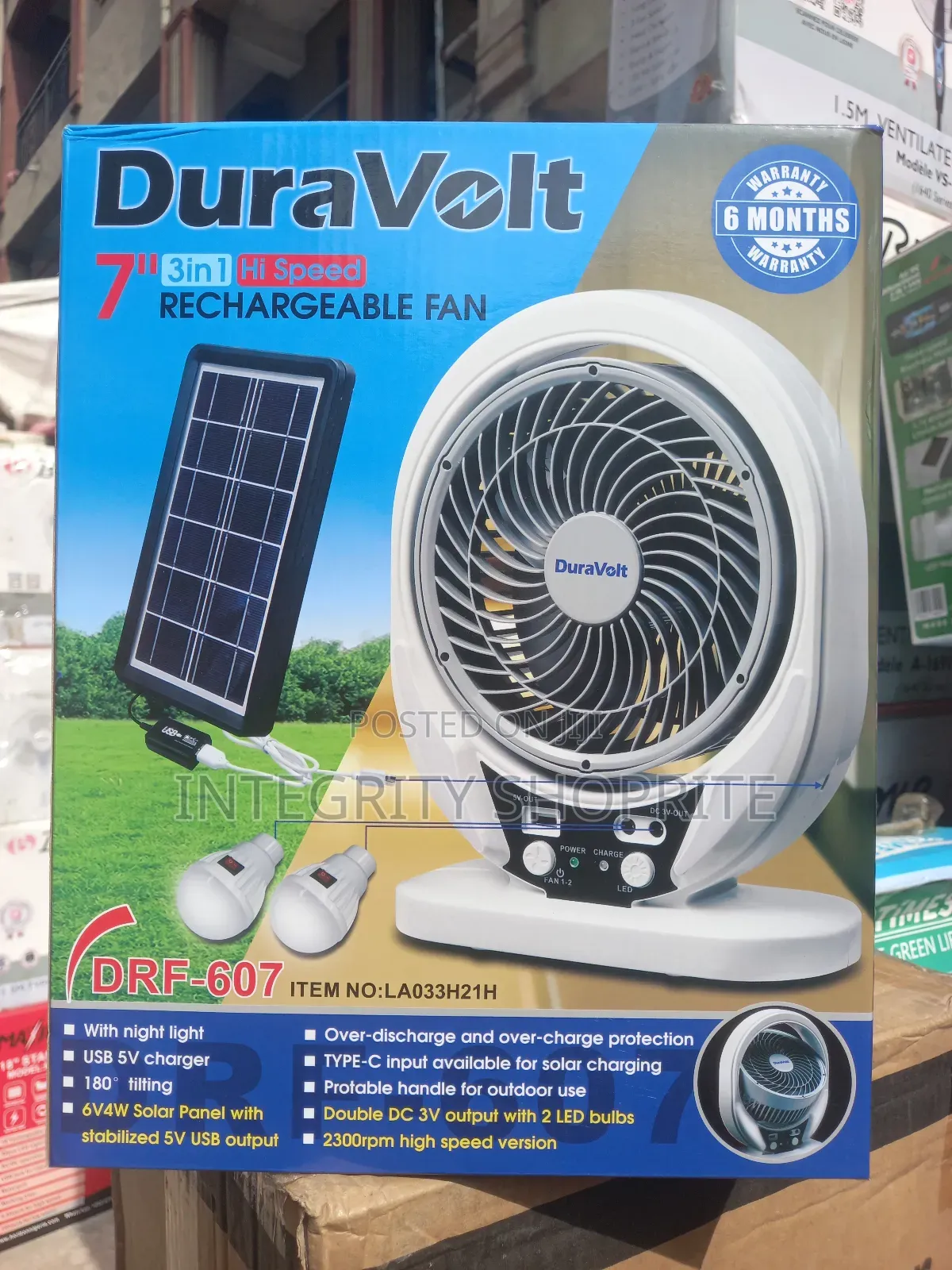 Duravolt Rechargeable Fan 7inches