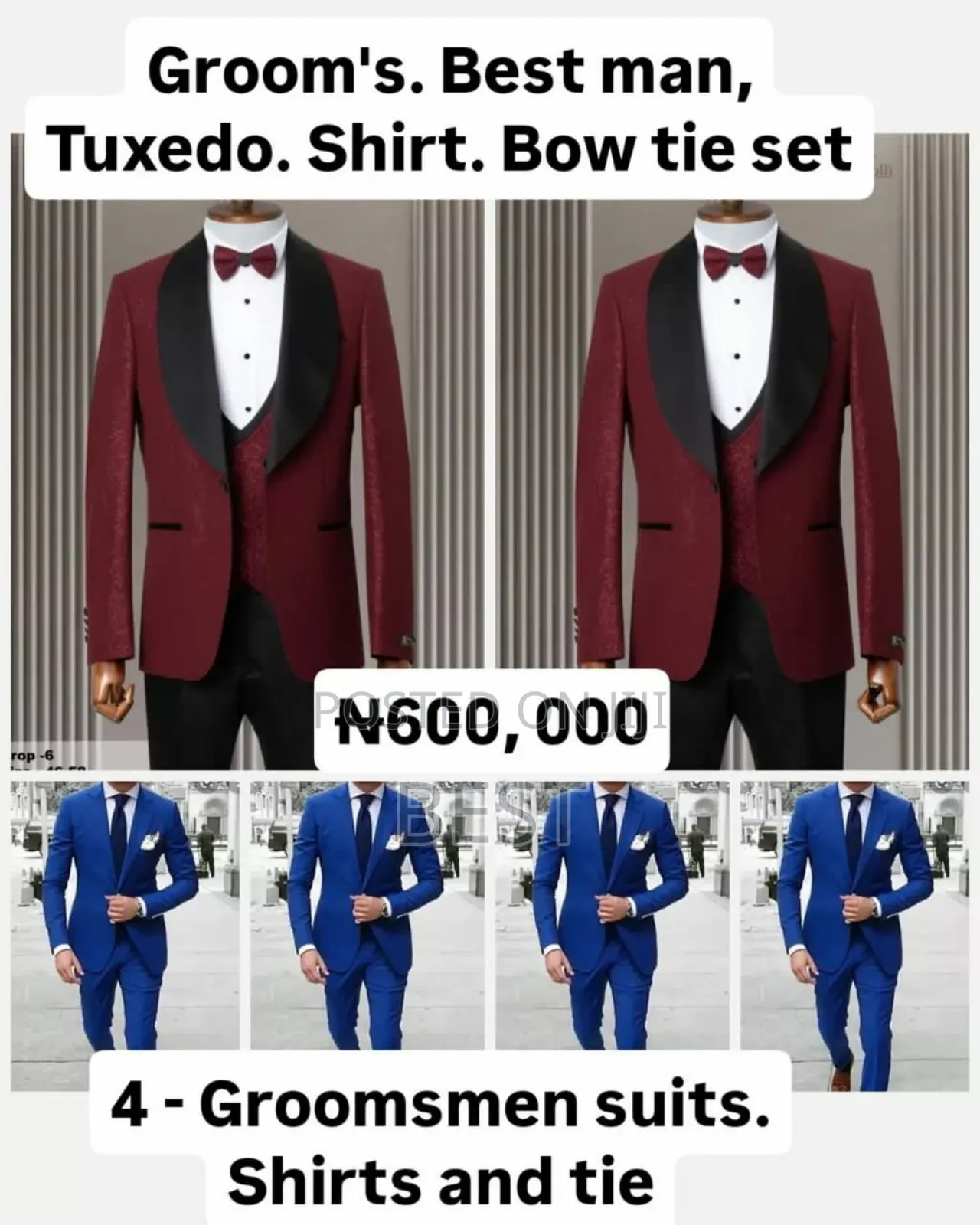 Groom's. Best Man, Tuxedo. Shirt Bow Tie Set 4 G-Men Suits