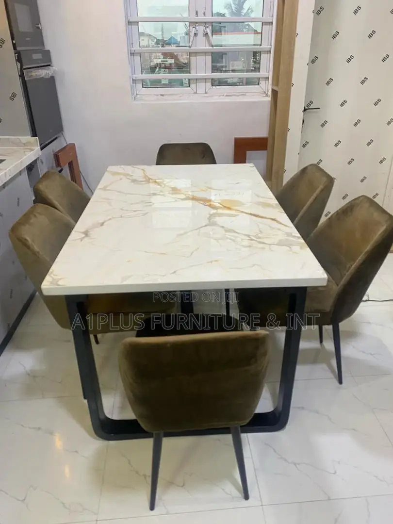 6 Seater Dinning Set With Mable Top