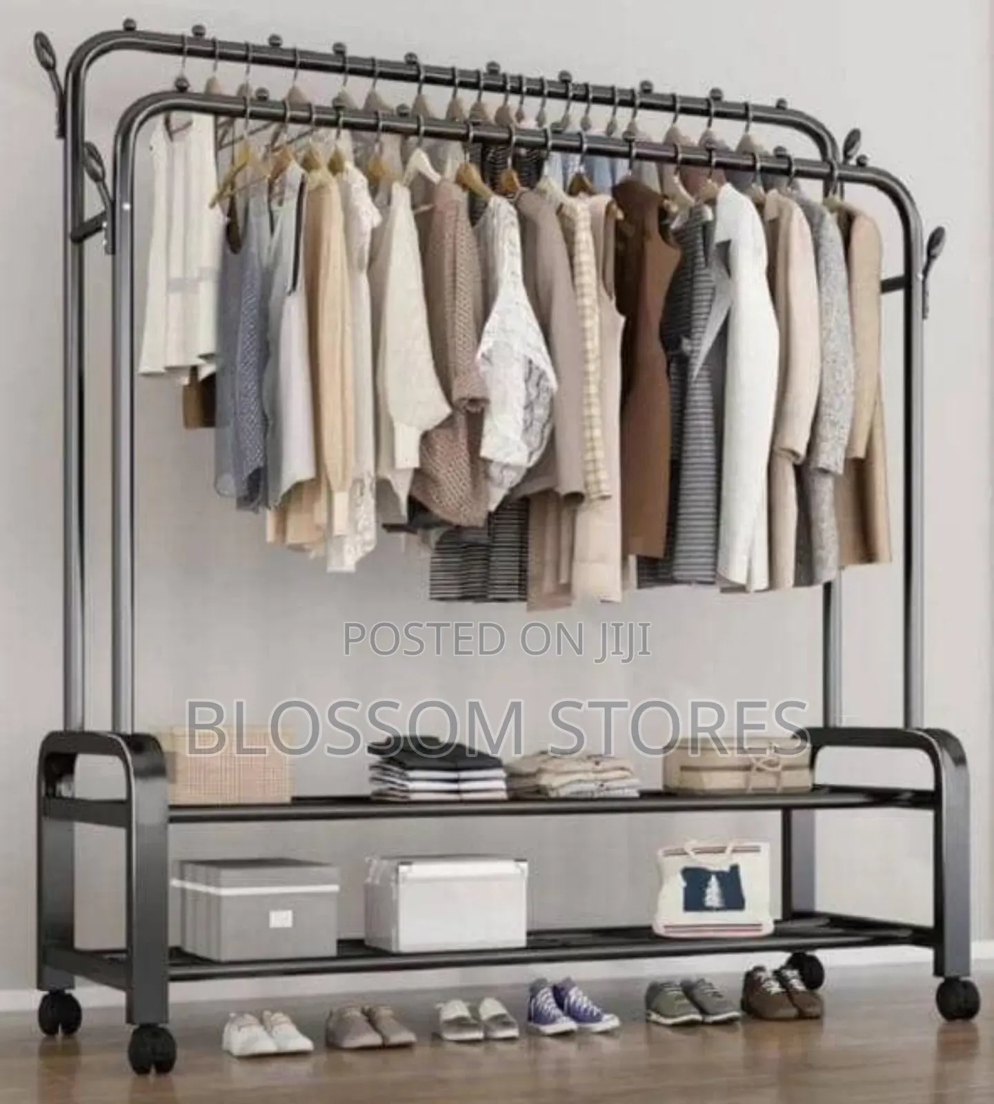68kg Double Pole Cloth Rack Hanger With Tyre