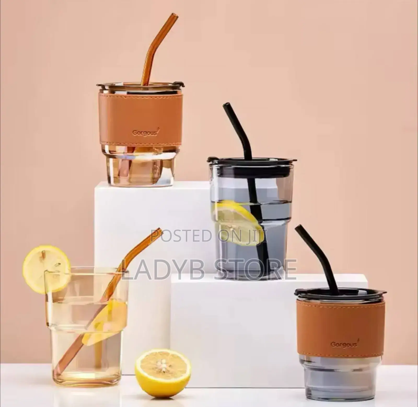 1pc Glass Cup With Straw