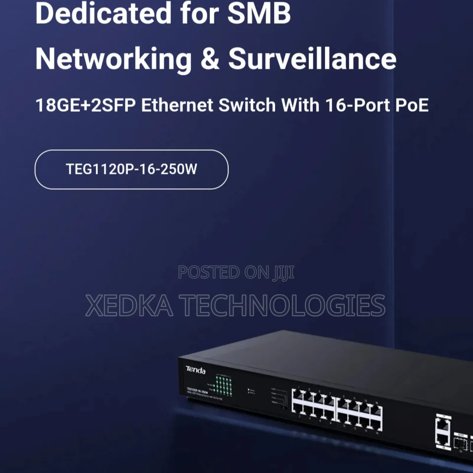 Tenda 16-Port Gigabit Poe and Switch + 2ge/2sfp 250w