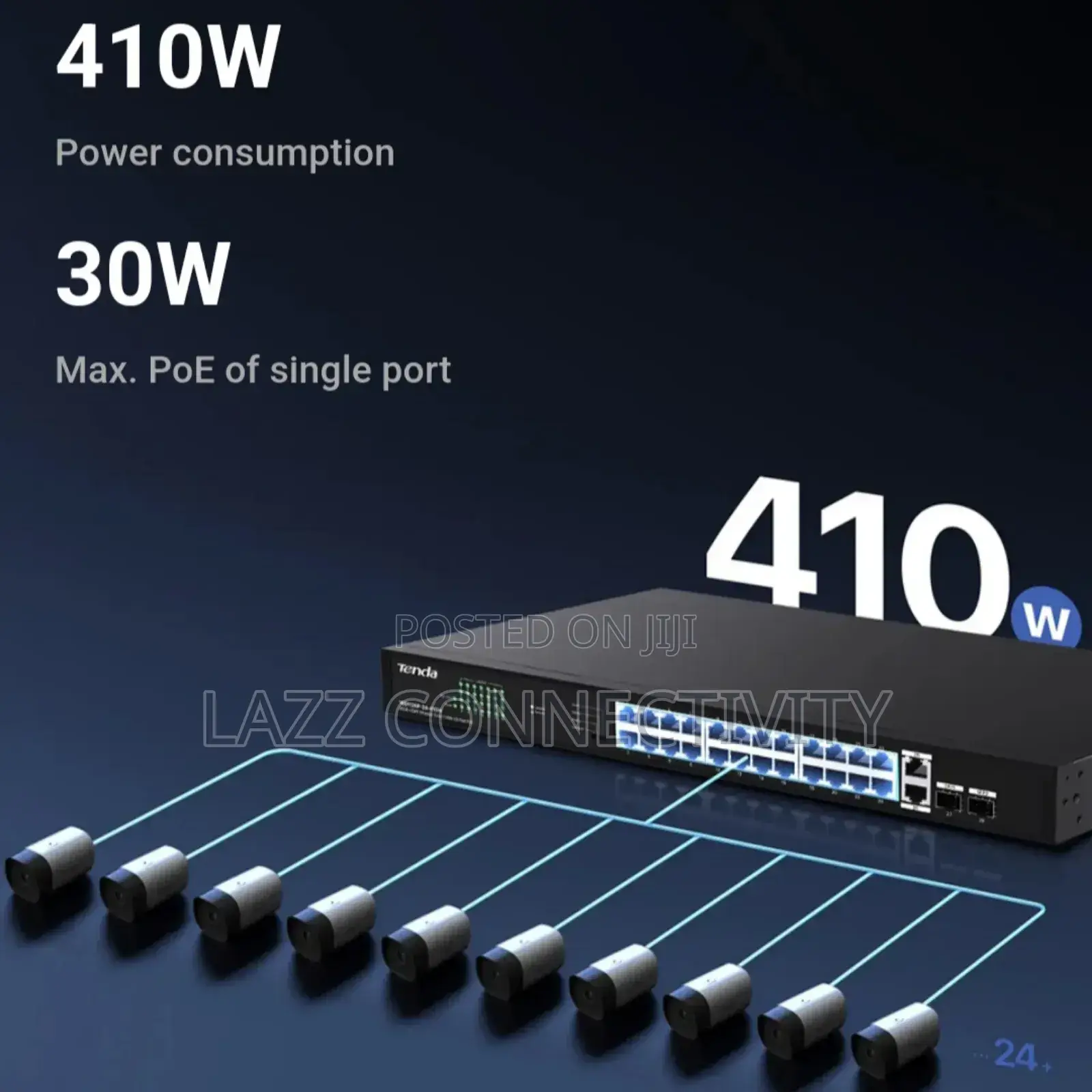 Tenda 24-Port Gigabit Poe and Switch +2ge/2sfp 410w