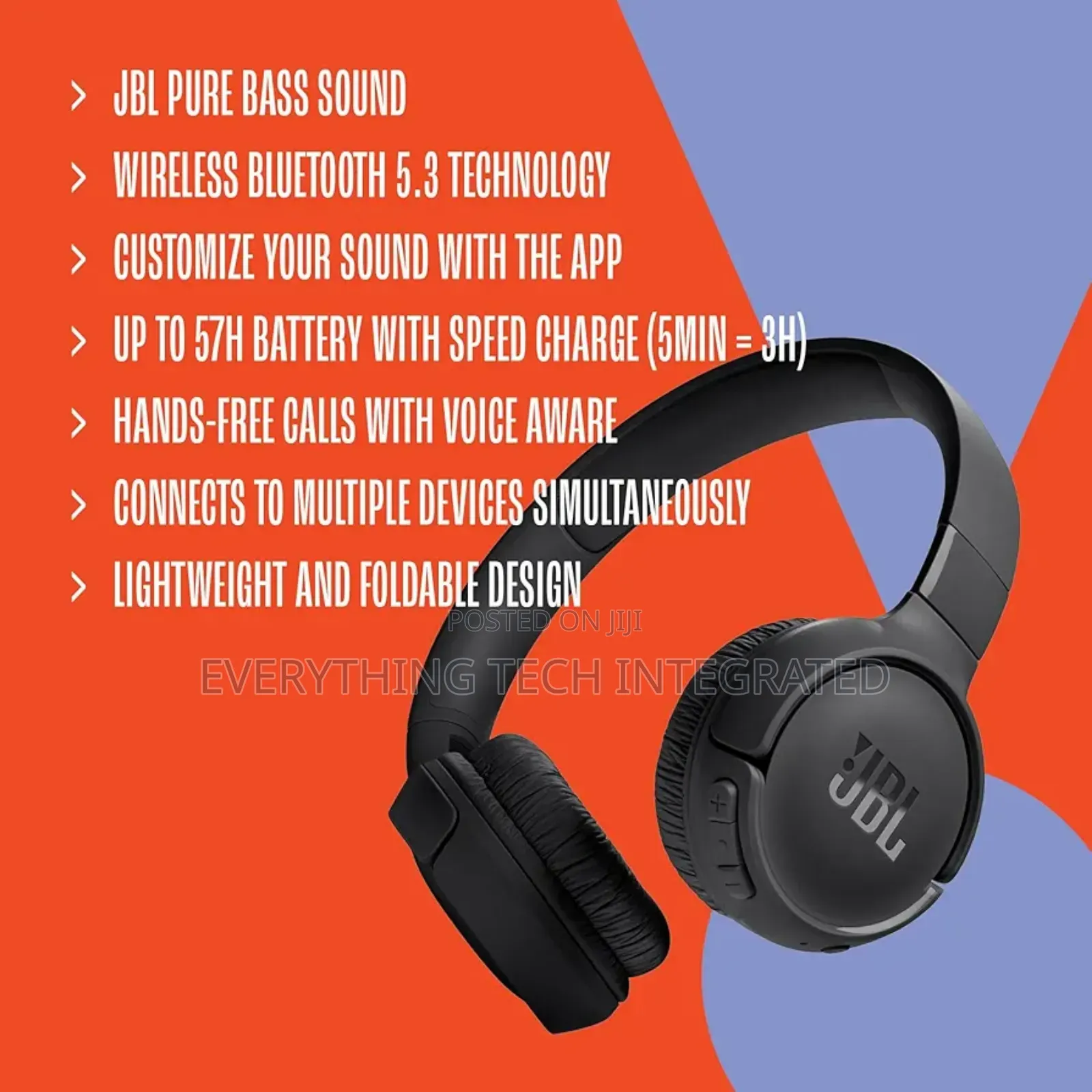 JBL Tune 520bt - Wireless on-Ear Headphones, Open Box