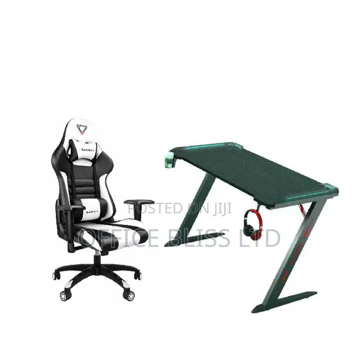 Furgle Gaming Chair ( Black White) Gaming Table With Rgb