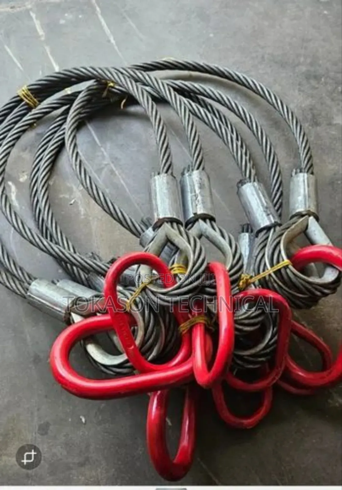 Wire Rope Slings With Red Flemish Eye Loop Terminations.