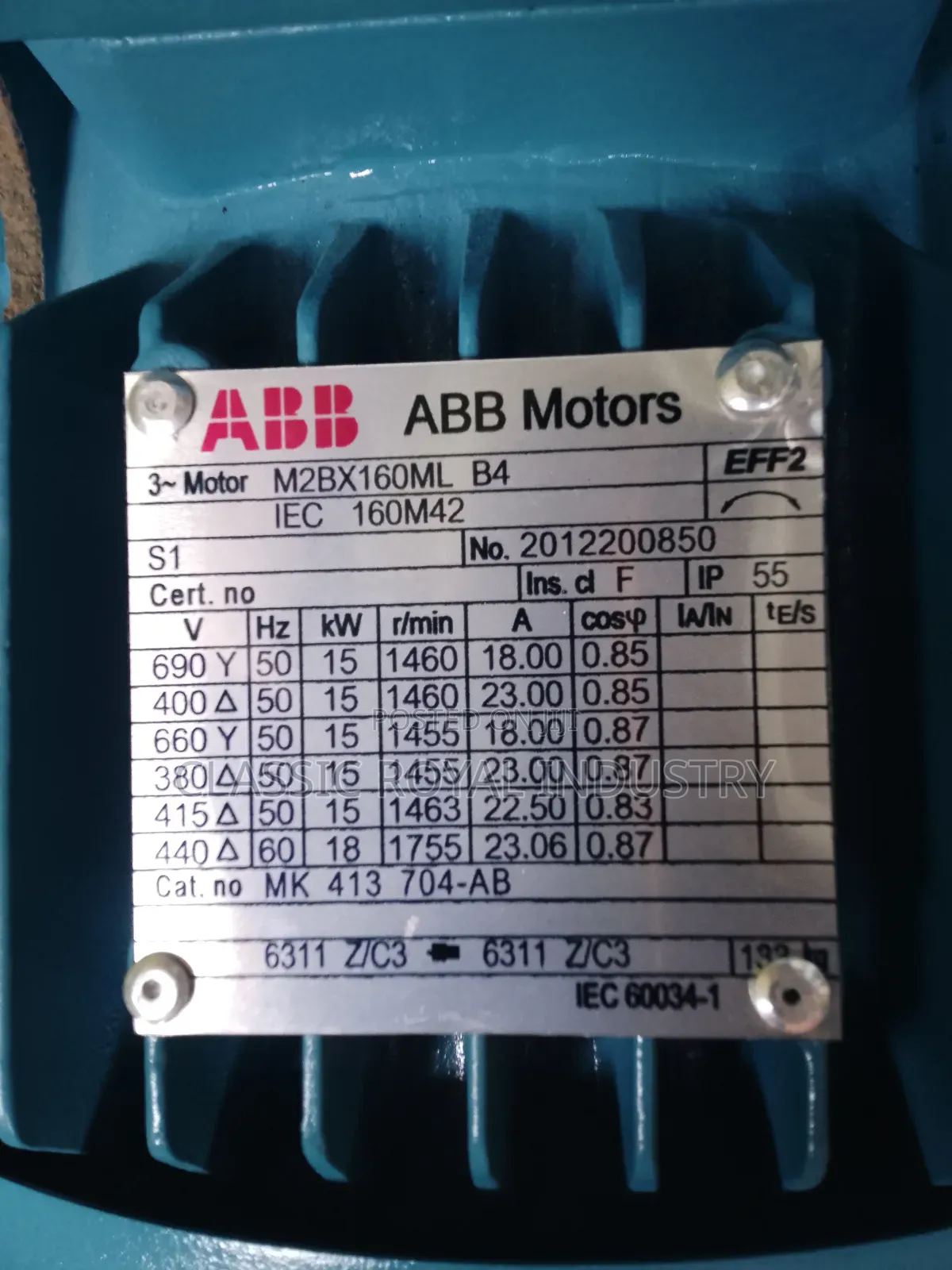 15 Kw ABB Electric Motor Foot Mounting 1460 RPM