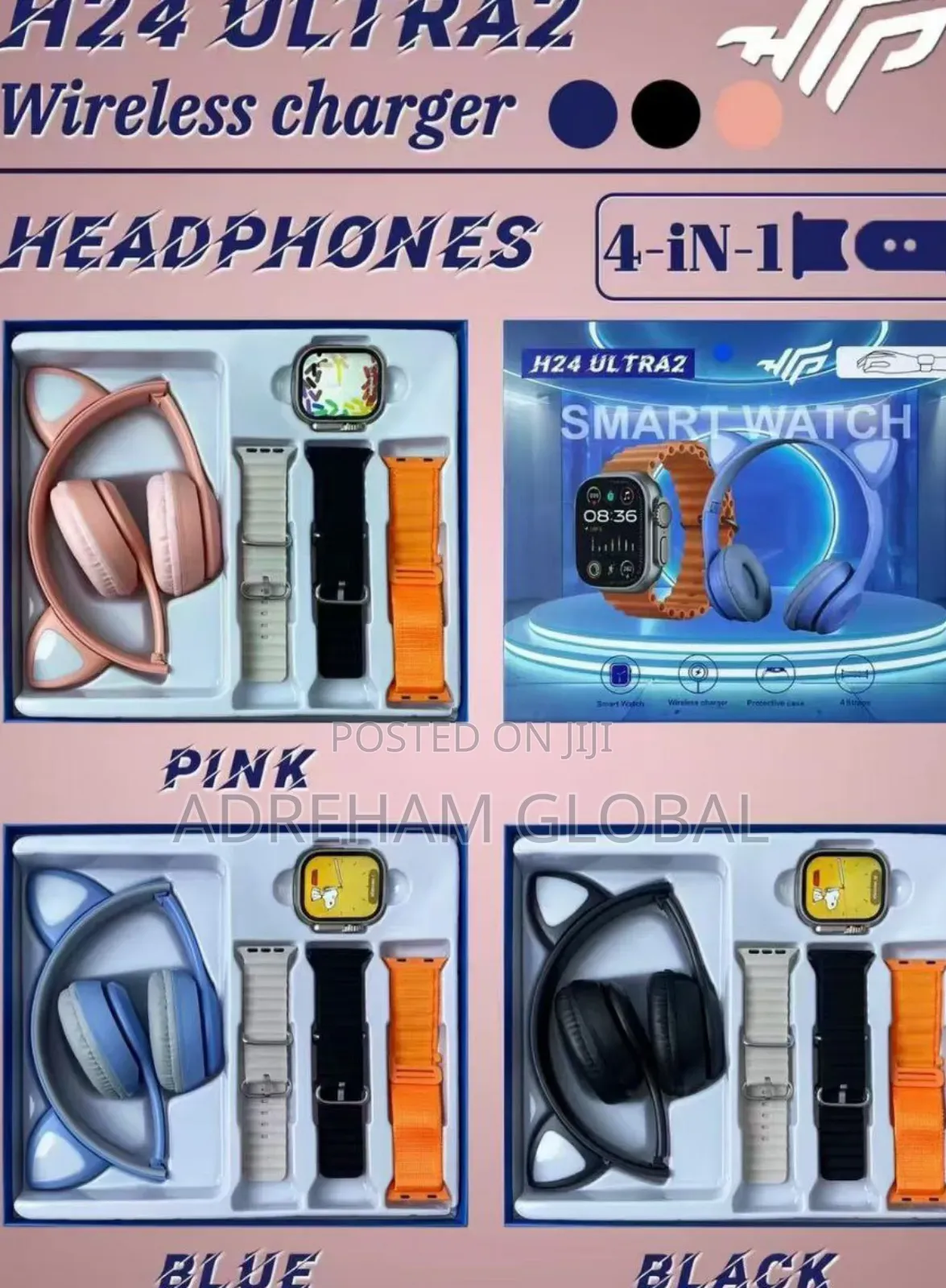 H24 Smart Watch Headset With Light 4 Straps