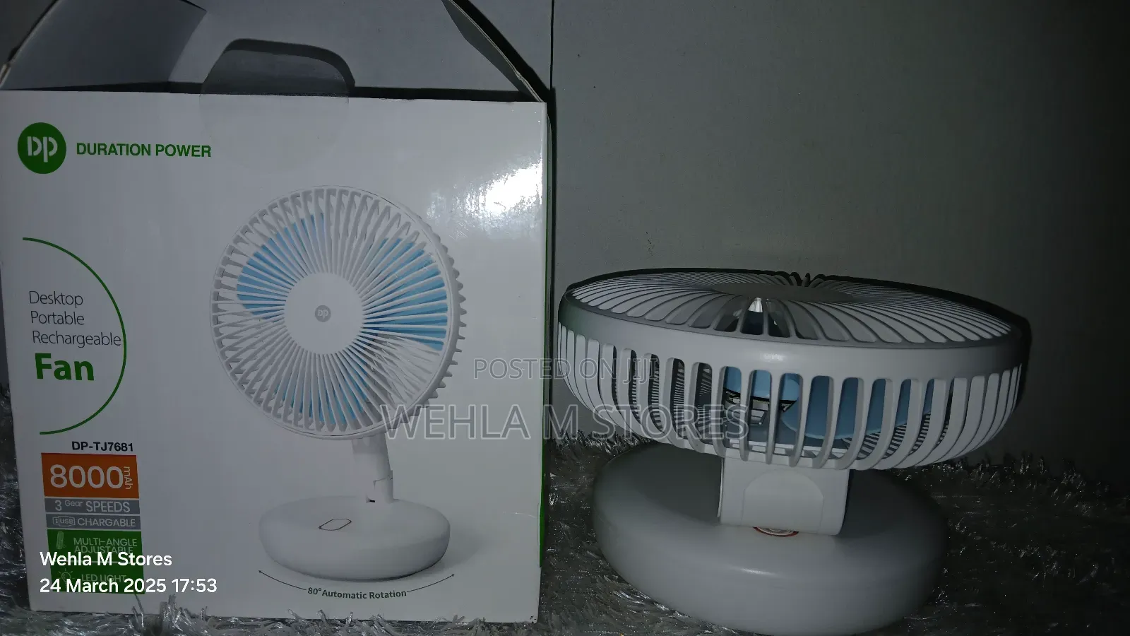 Dp Desktop Portable Rechargeable Collapsible Fan - Dp-Tj7681