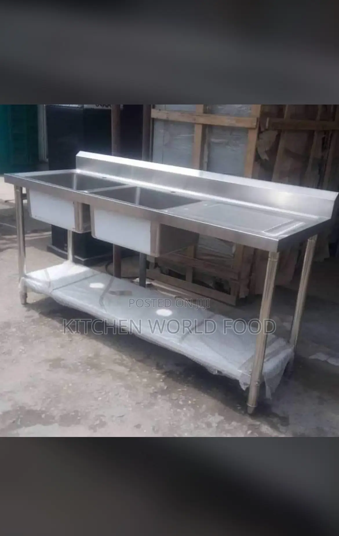 Double Industrial Washing Sink With Side And Under Shelf