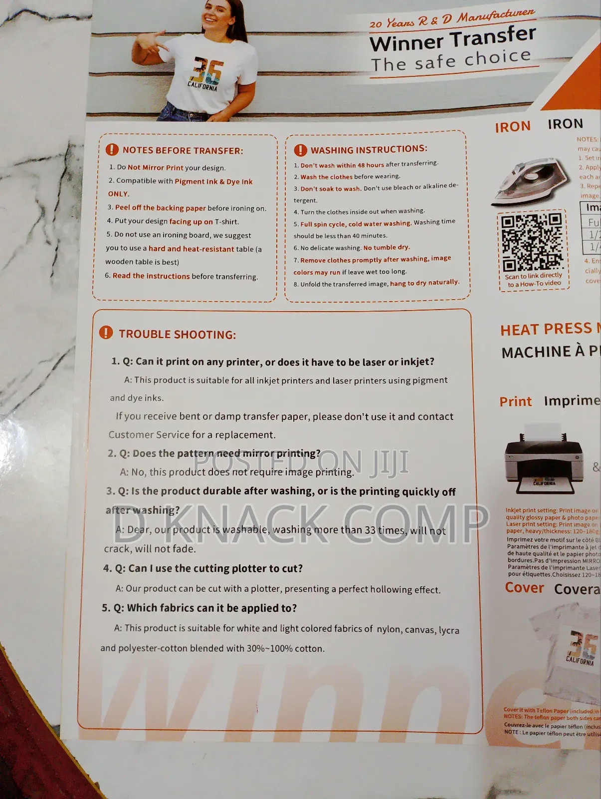 20 Sheets Compatible Light Heat Transfer Paper