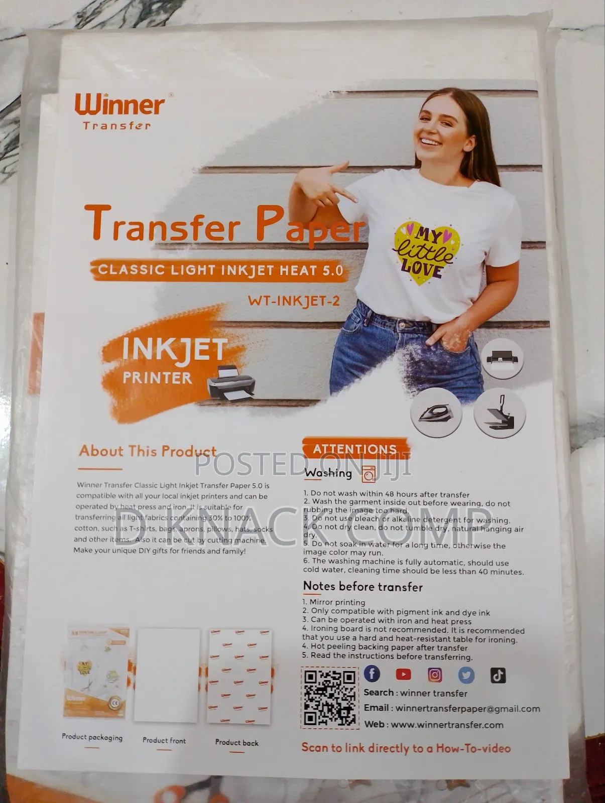 100 Sheets Printable Light Inkjet Heat Transfer Paper