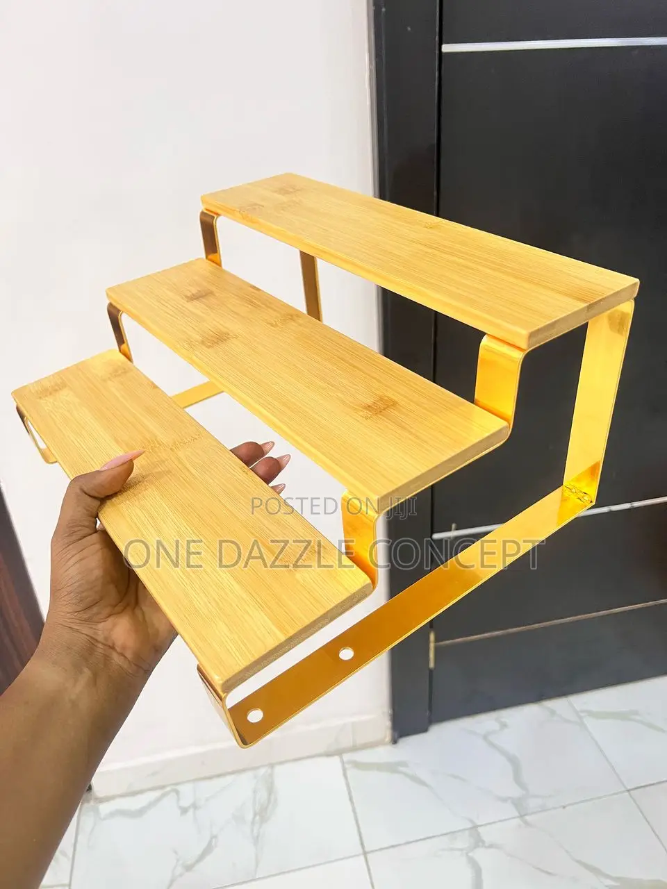 Three-Tier Wooden and Metal Shelf