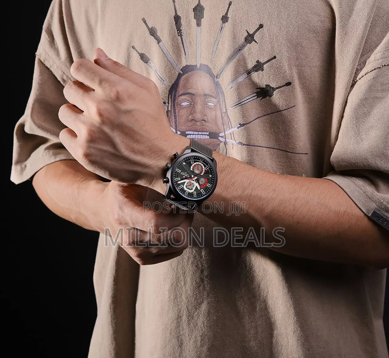Meshed Black Luxe Men’S Chronograph Wrist Watch